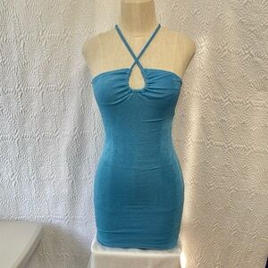 Teal Halter Keyhole Bodycon Mini Dress